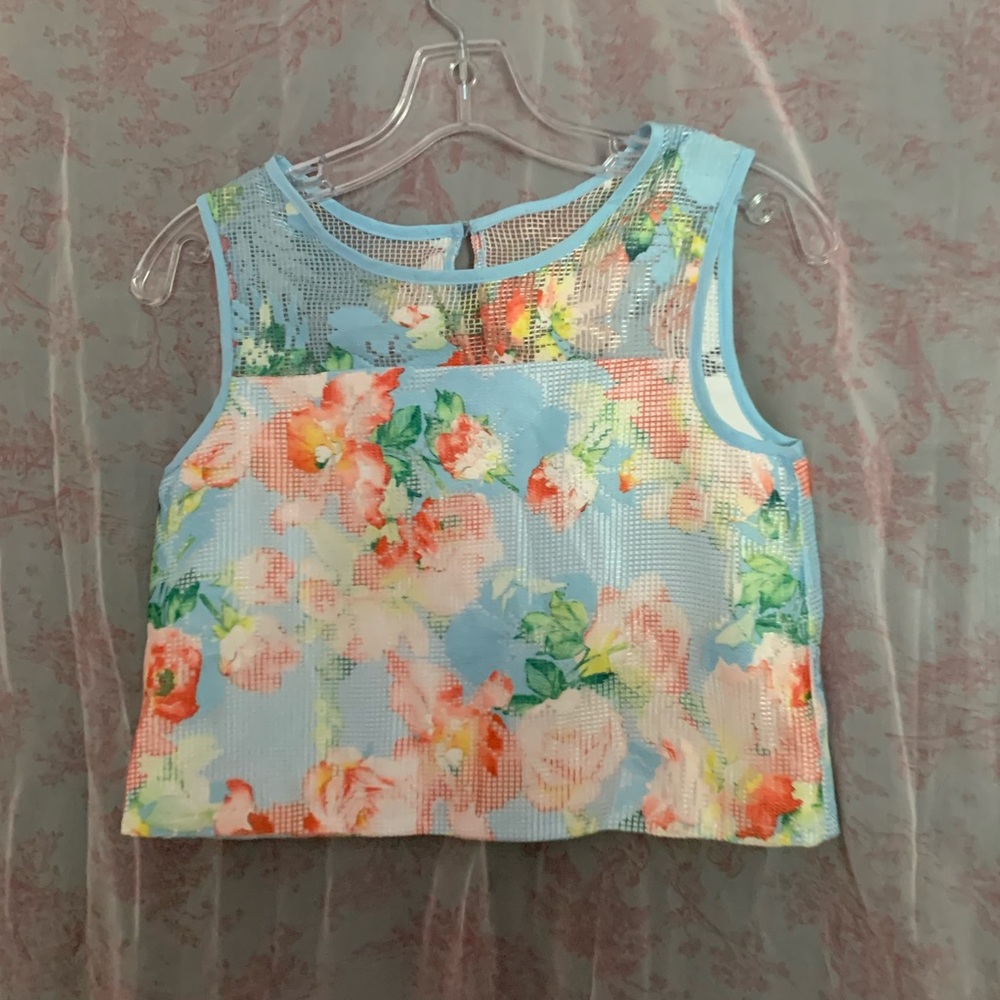 pippa& julie girls mesh overlay floral top & skirt